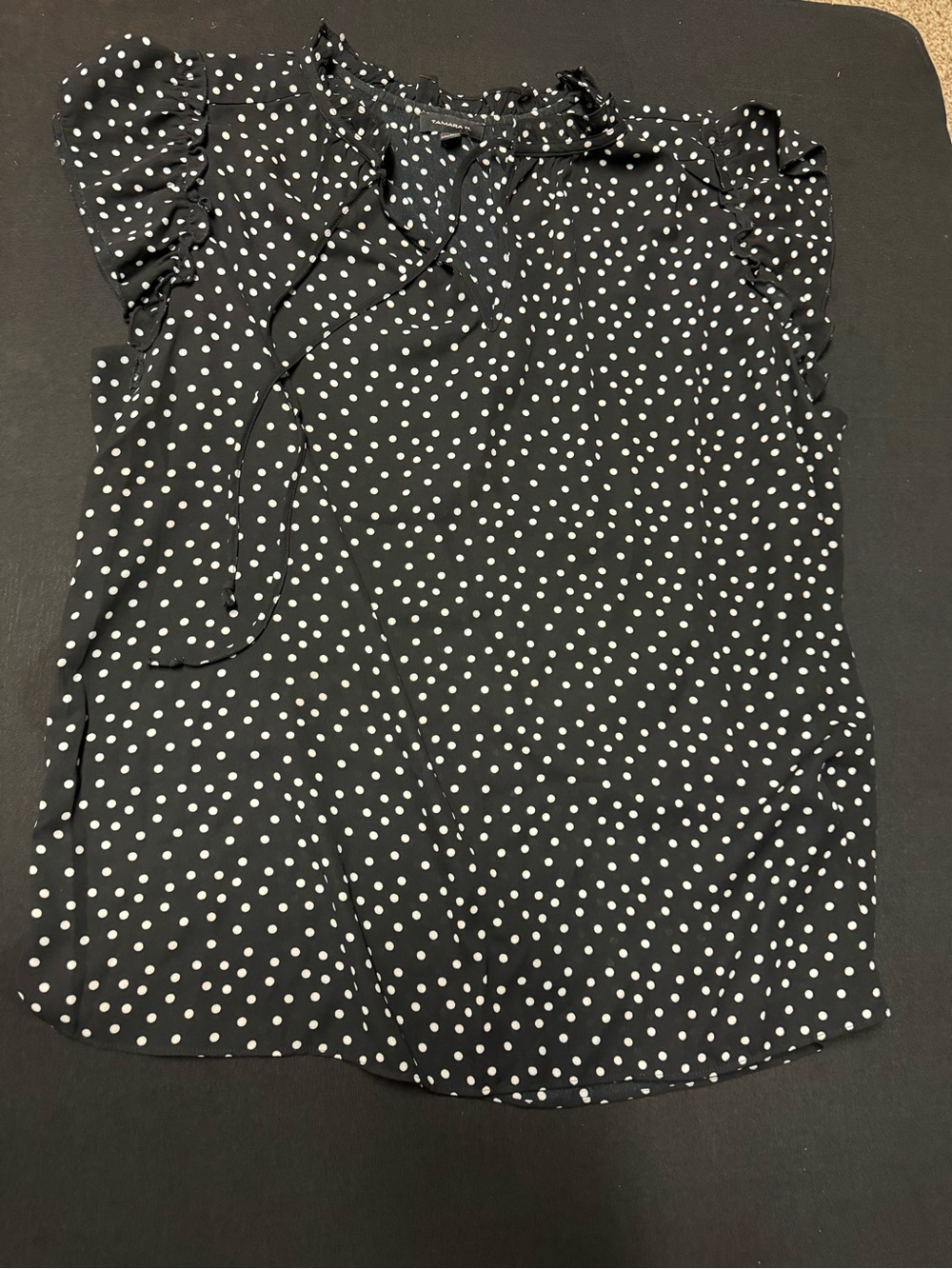 Polka Dot Ruffle Sleeve Tie-Neck Blouse - Black/White